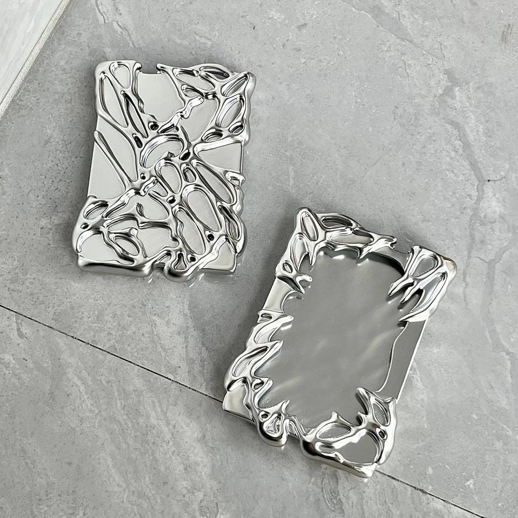 Korean INS Advanced Sense Silver Electroplate Special-shape Id Card Holder Kpop 3 Inch Photocard Case Girl Card Display Pendant