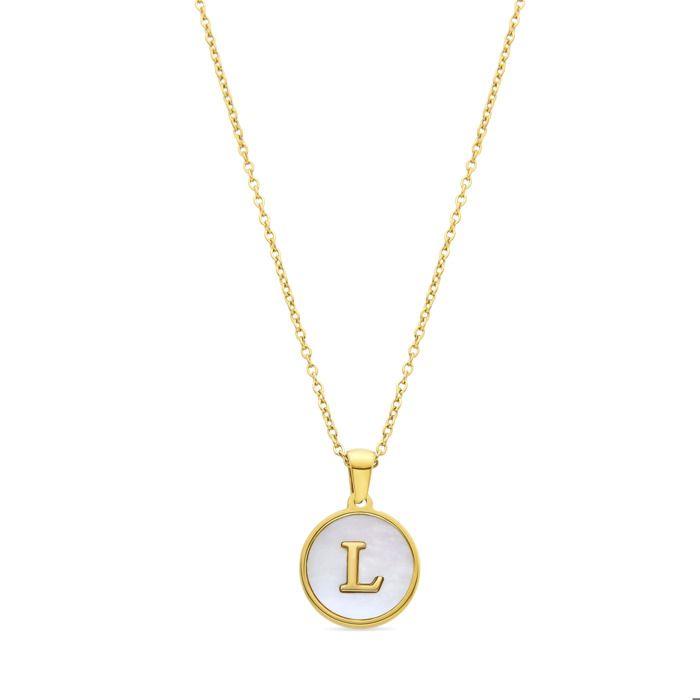 Collier Luxenter en nacre blanche finie en or jaune 18K - Alphabet L