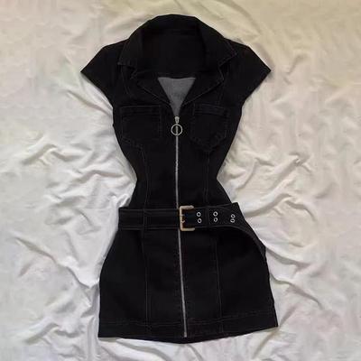 Retro Denim Slimming Lapel Jumpsuit with Zipper Waist Design