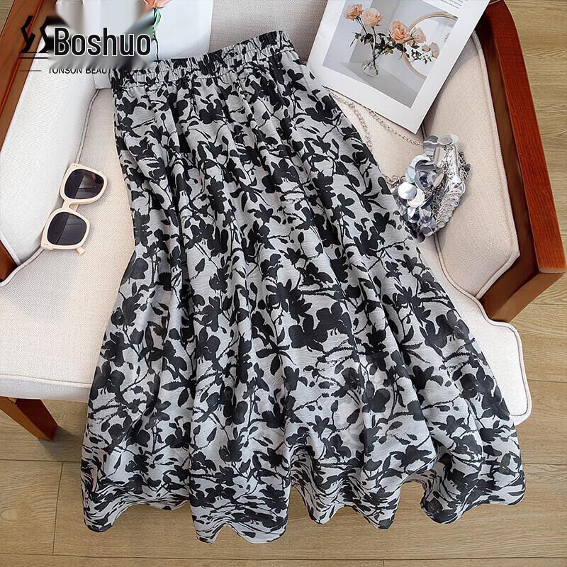 Elegant Floral Print A-Line Midi Skirt XL