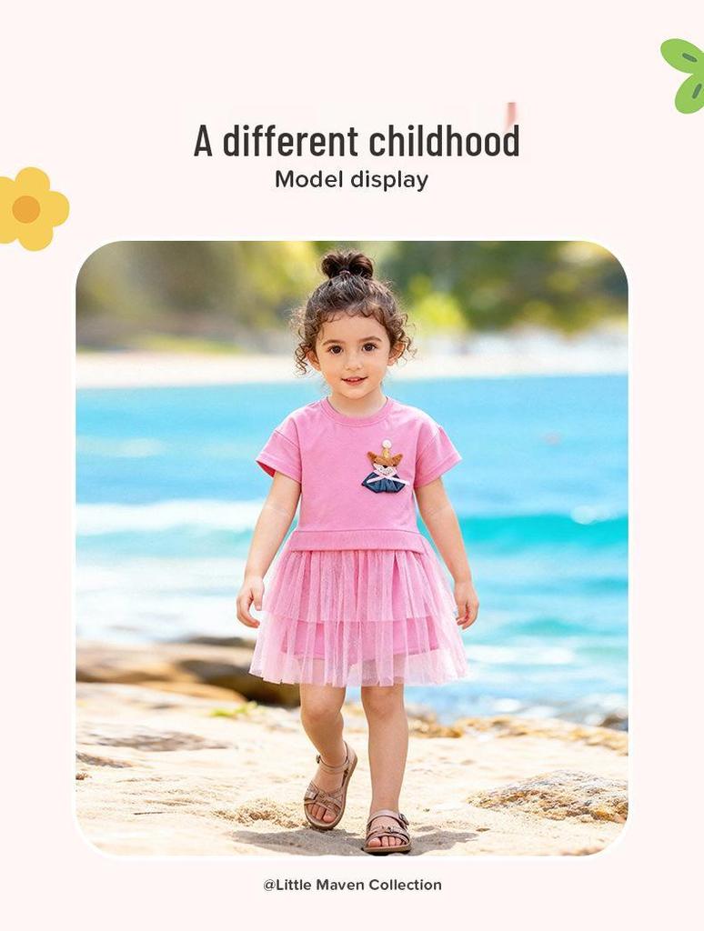 Little Maven Girls' Summer Short-Sleeve Mesh Dress - European and American Style