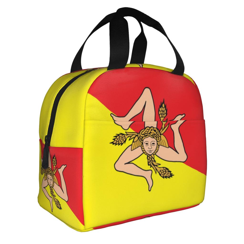Italian Island Sicily Flag Insulated Lunch Tote Bag for Women Sicilian Bandiera Portable Cooler Thermal Food Lunch Box School