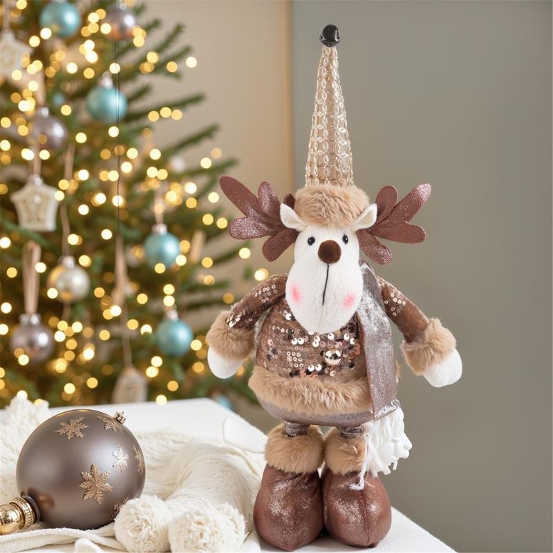 Extendable Christmas Decorative Figure with Fabric Texture, Holiday Character Ornament for Living Room Shelf Displays