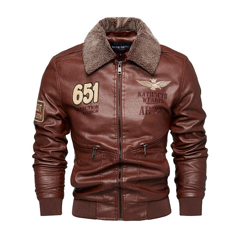 Popular autumn and winter new men's leather jacket European and American large size velvet PU casual leather jacket men