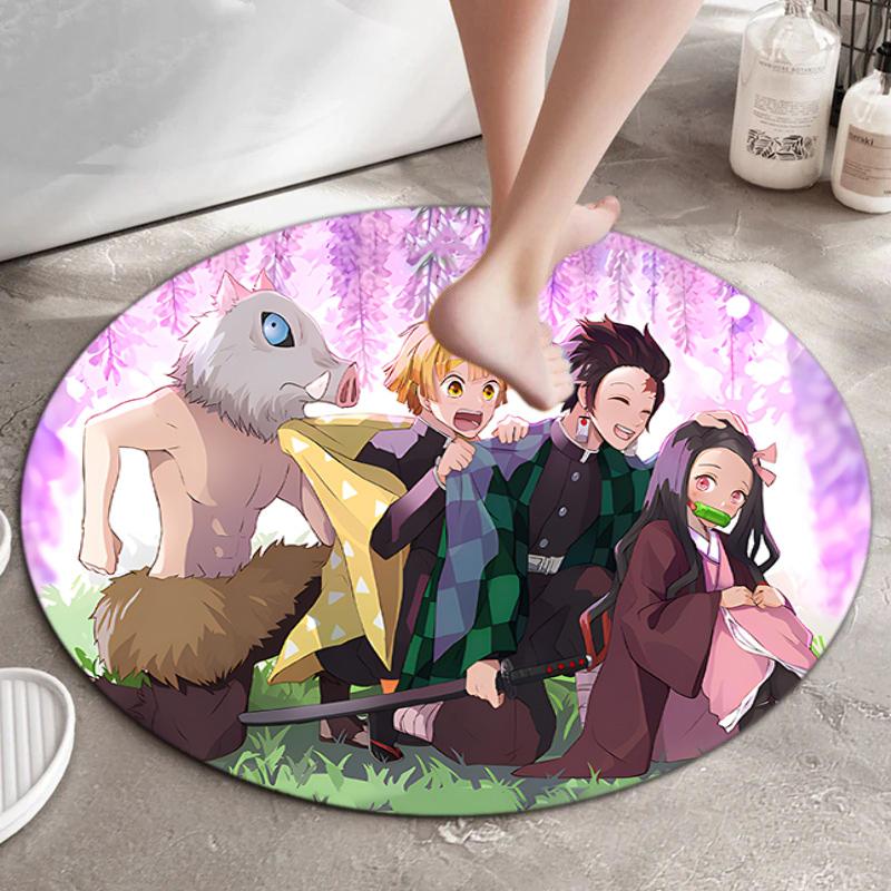 Classic Japanese-style Cartoon Demon Slayer Round Rug, Home Soft Decorative Anti-slip Yoga Mat and Chair Mat, Outdoor Floor Mat Carpet K12