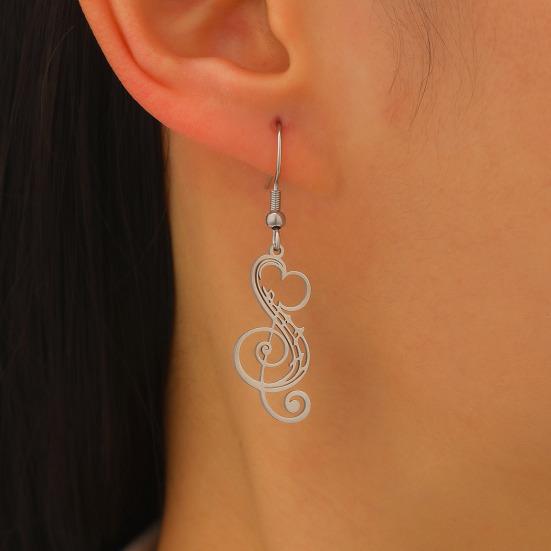 1 Pair Women Earrings 304 Stainless Steel Lightweight Hollow Design Music Note Heart Shape Hook Earrings Jewelry Gift