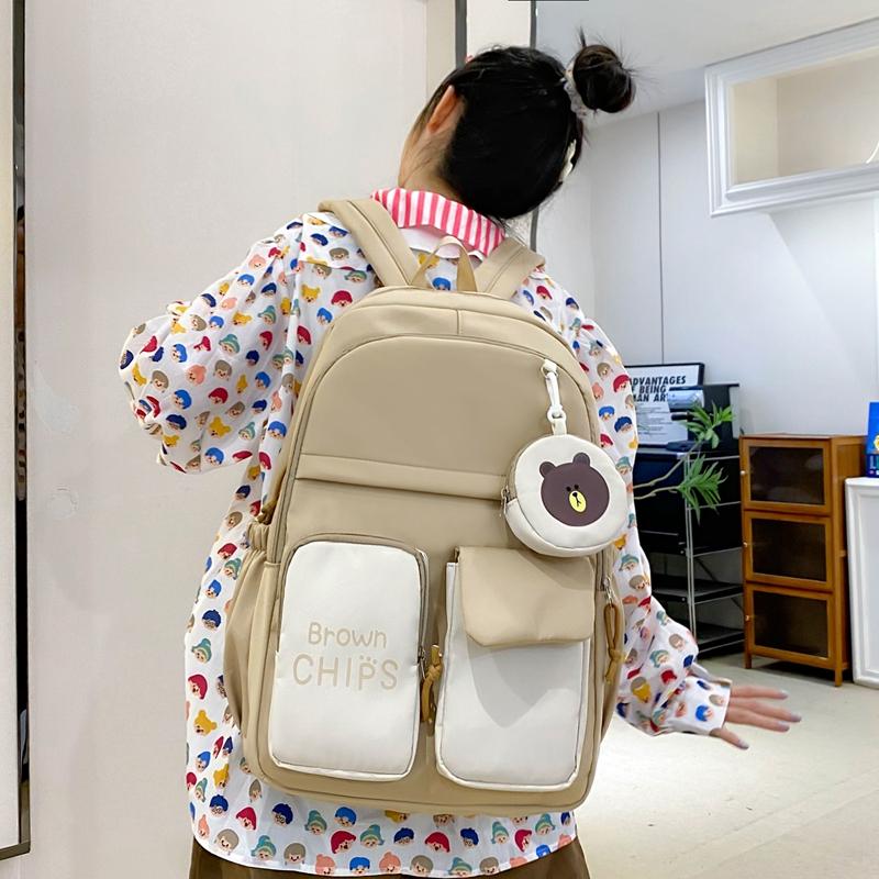 Ensemble de sac à dos en trois pièces, sac d'école à blocs de couleurs, sac à dos de grande capacité pour femme, sac à lettres avec sac à stylos