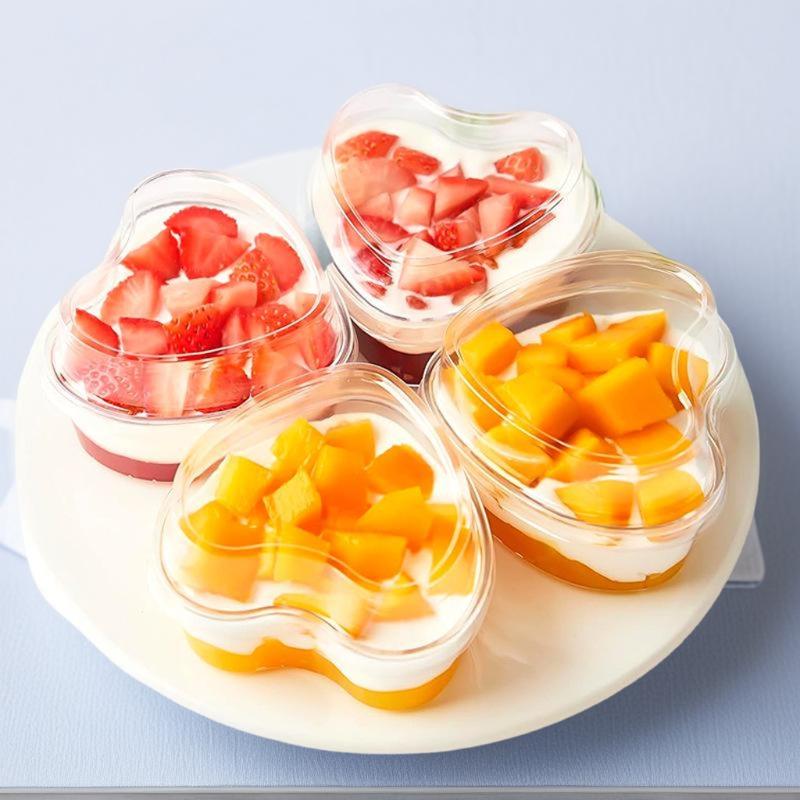 10/20/30Pcs Disposable Transparent Plastic Mousse Cup Mini Heart Shaped Pudding Dessert Cup For Hotel Party And Sweet Shop