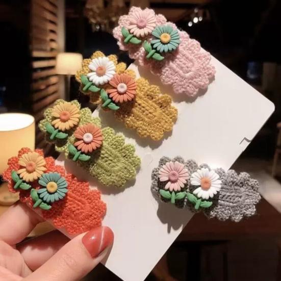 5Pcs Kids Hairpin Knitted Flower Decor Side Bang Hair Clips Gentle Non-Pulling BB Clips Birthday Party Hair Accessories