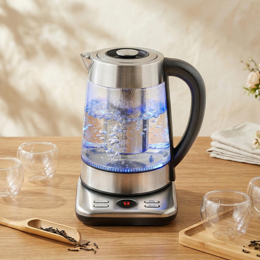 Electric Kettle, 1,7L Fast-Boiling 2200W Kettle with UK Strix Thermostat, Tea Filter, Keep-Warm Function