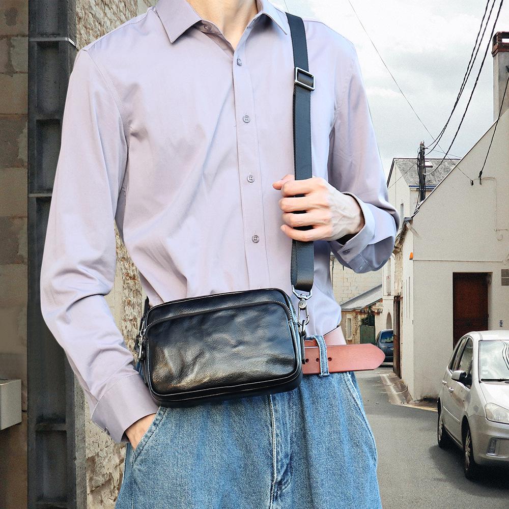 Men's Vintage Genuine Leather Crossbody Shoulder Bag - Luxury Horizontal Commuter/Sport Style
