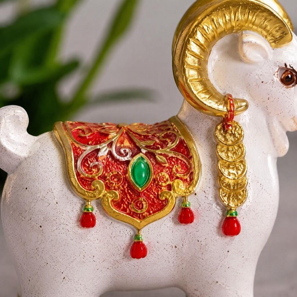 Cute Zodiac Goat Figurine Rotatable Fortune Bag Car Dashboard Ornament Chinese Sheep Ornament  Desk