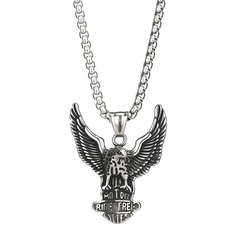 Retro Eagle Titanium Steel Pendant Domineering Personality Eagle Spreading Wings Pendant Tide Cool Student Tide Male Titanium Steel Necklace
