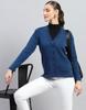 MONTE CARLO Womens Blue Solid V Neck Full Sleeves Cardigan