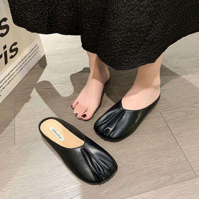 Grandma shoes half slippers women's outer wear 2025 summer new fashion pleated shallow mouth French half slippers women's pedal
