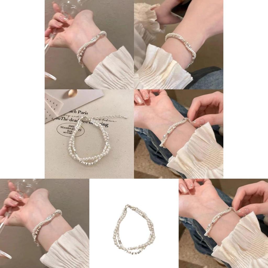 Elegant Double Layer Pearl Beaded Bracelet For Women With Luxurious Design And Irregular Silver Accents