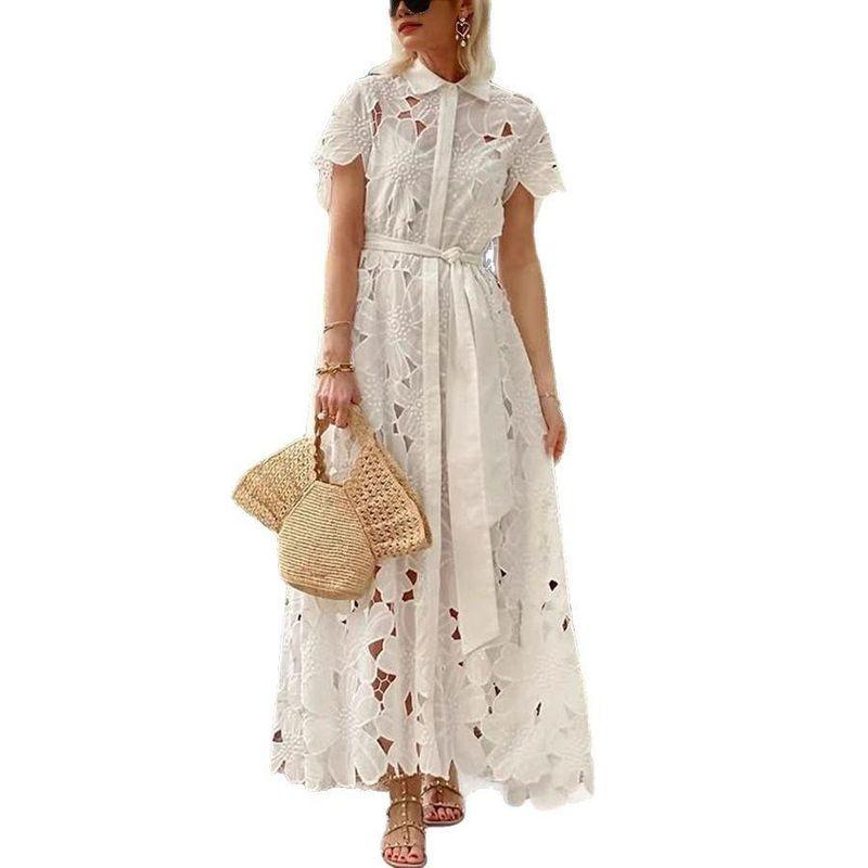 2025 New European and American Summer Casual Lace Cardigan Single Breasted Dress Women