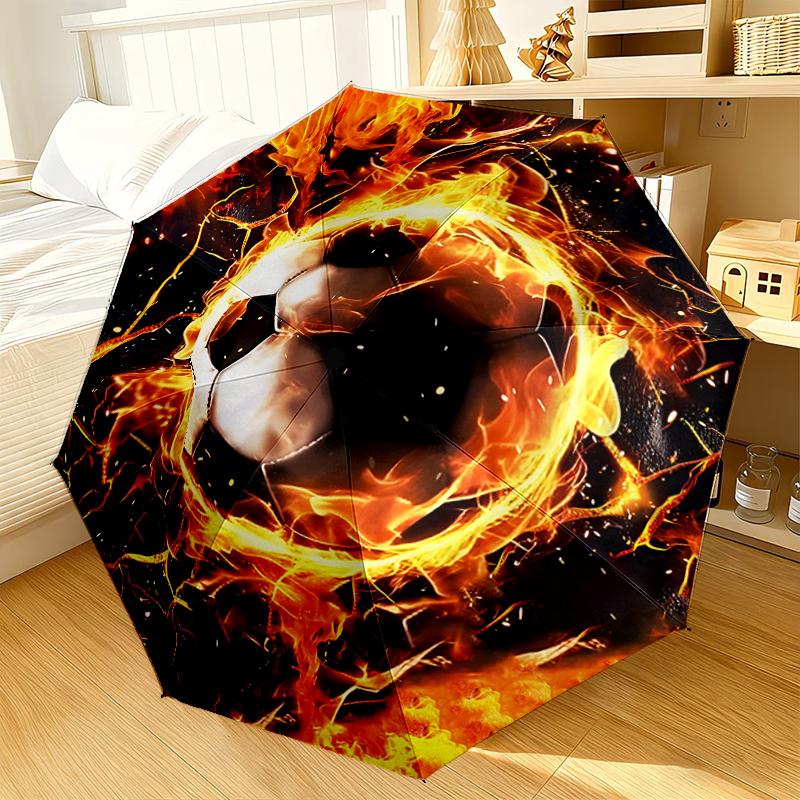 Soccer Ball In Blue Flames Umbrella 8-Frame for Travel, Camping, Casual Lightweight Portable Umbrella, Essential for Every Family Holidays Gift