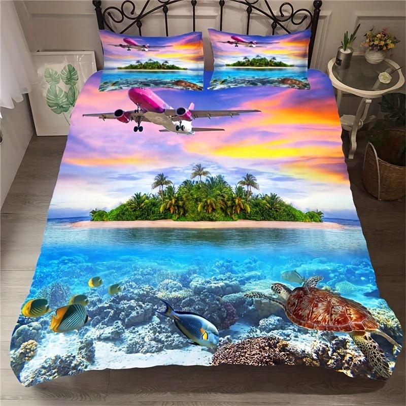 Tropical Beach Ocean Fish Quilt Set Bedding Set Three-Piece 3D Digital Printing Kit