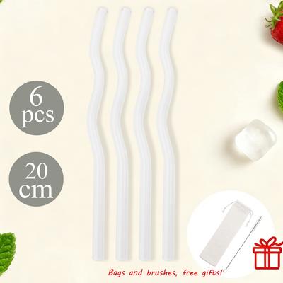 6 Stück/Set Glasstrohhalme Gewellte Wiederverwendbare Trinkhalme Bunte Umweltfreundliche Strohhalme für Getränke Kaffee Milchtee Strohhalm Barzubehör