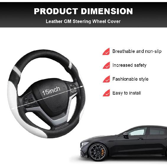 Car Steering Wheel Cover, 15 Inch Premium Leather Breathable Non-Slip Wheels Wrap, Universal Auto Comfortable Steering Wheel Protector For SUV Truck