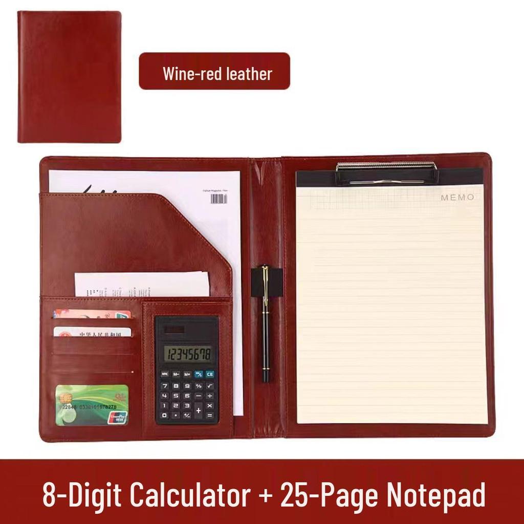 A4 Multi-functional Leather Document Folder with Clip and Storage for Contracts and Work Orders
