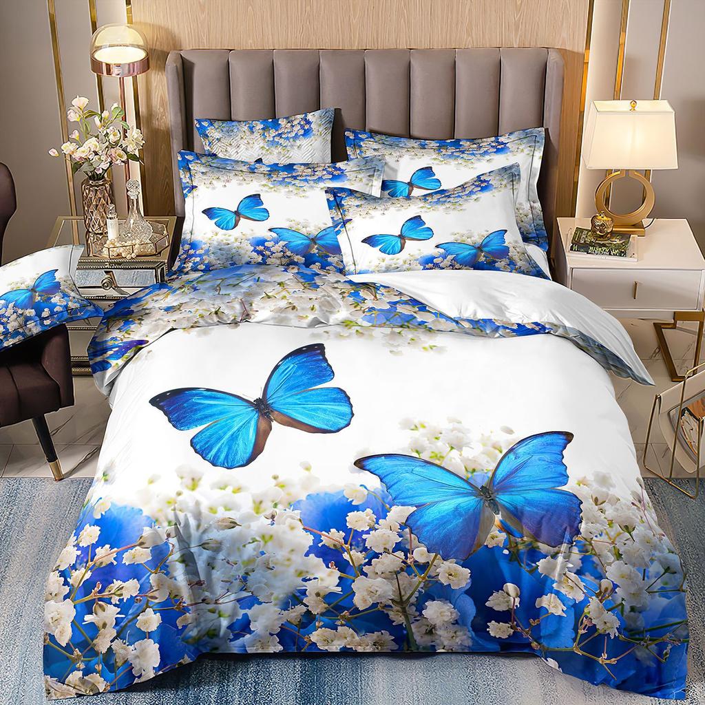 Butterfly Flower 3D Digital Printing Three-Piece Rose Quilt Cover