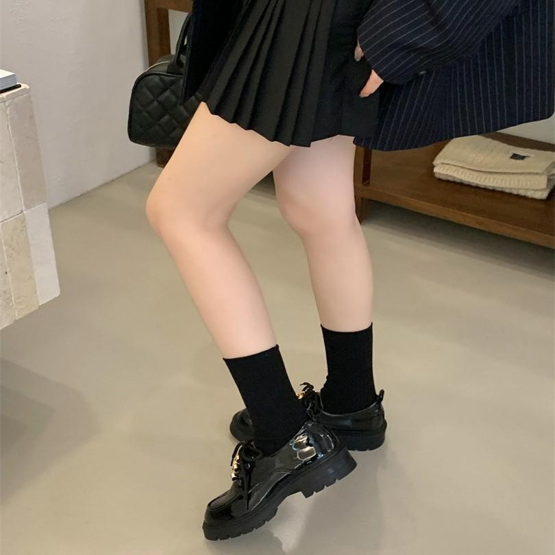 Muffin platform loafers women's 2025 autumn new versatile lace-up single shoes small people increase height British small leather shoes