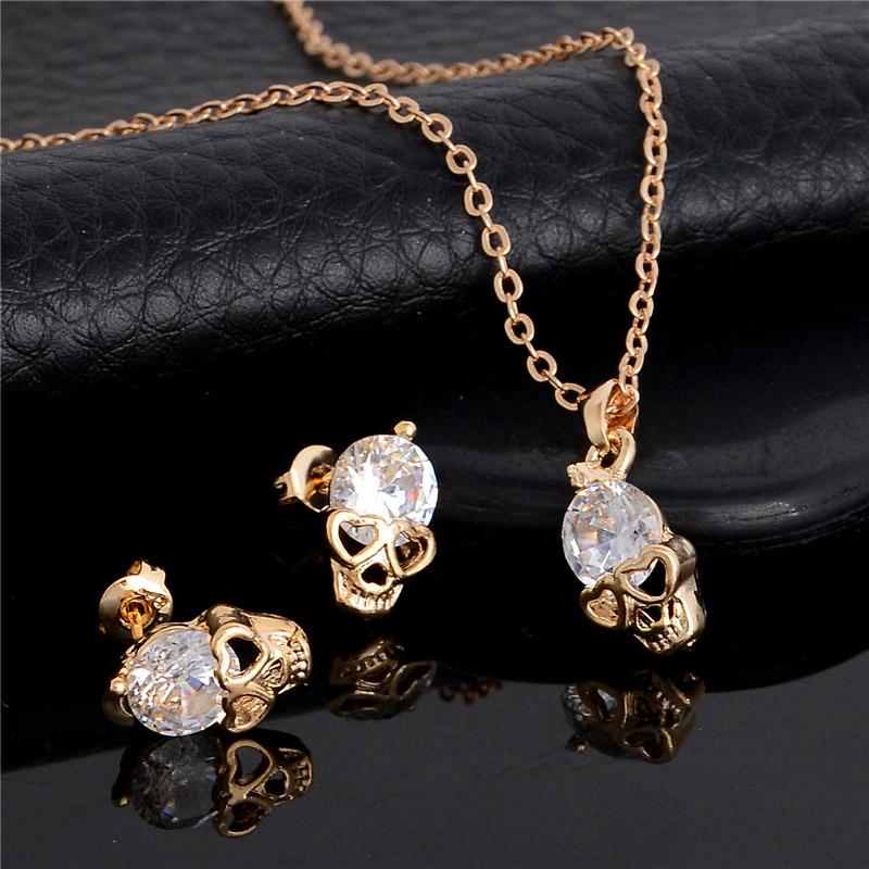 Buy Rhinestone Skull Head Pendant Necklace Earrings Jewelry Set at