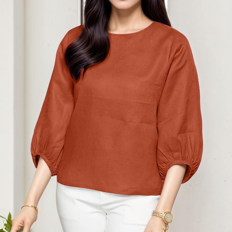ZANZEA Women Loose Round Neck 3/4 Sleeve Casual Cover Up Blouse