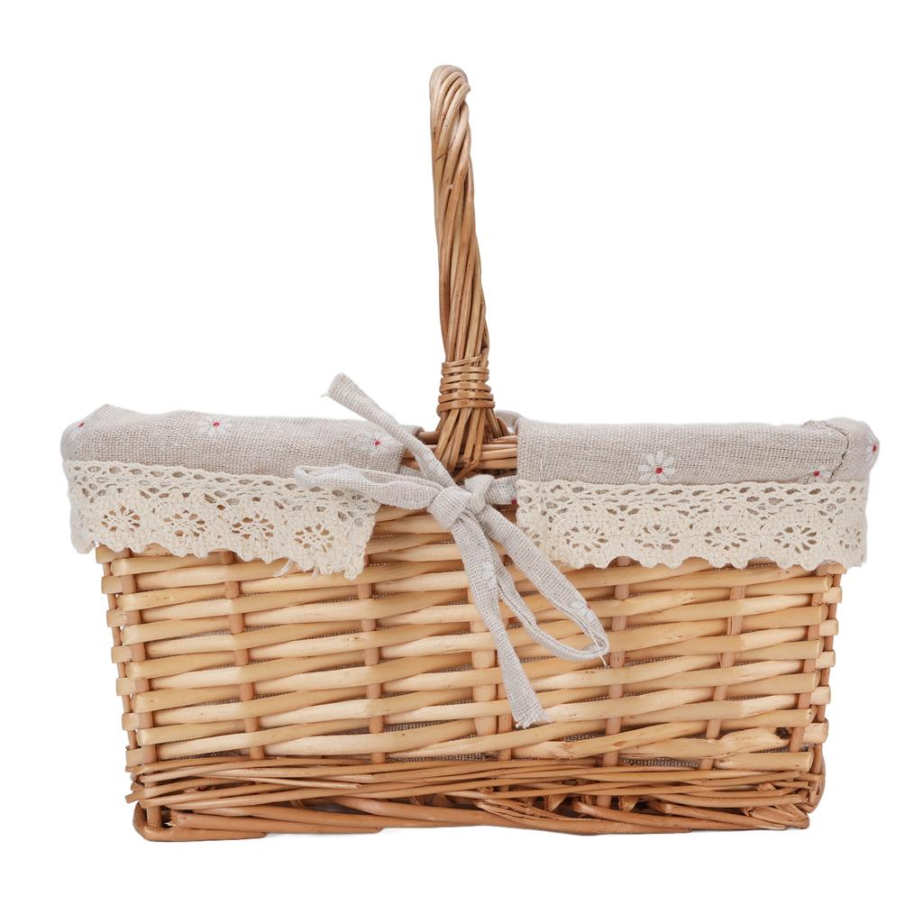 Picnic Basket Detachable Lining Vintage Spacious Capacity Hand Woven Basket for Camping Vegetable Picking