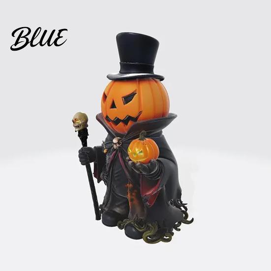 Halloween Mantle Decoration Skull Scepter Pumpkin Ornament with Cloak Exquisite Resin Head Decorations Gentleman Holding Small & Figurine for Table