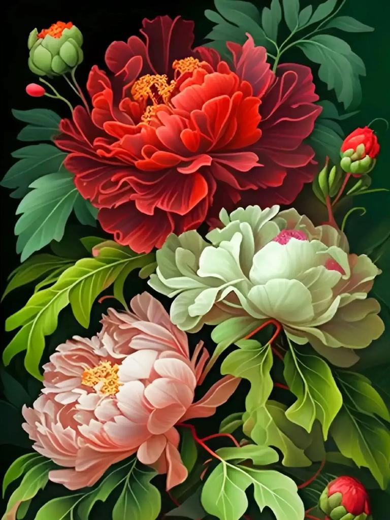 DIY Diamond Painting Colorful Peony Needlework Mosaic Flower Cross Stitch Diamond Embroidery On Clearance Handmade Gift