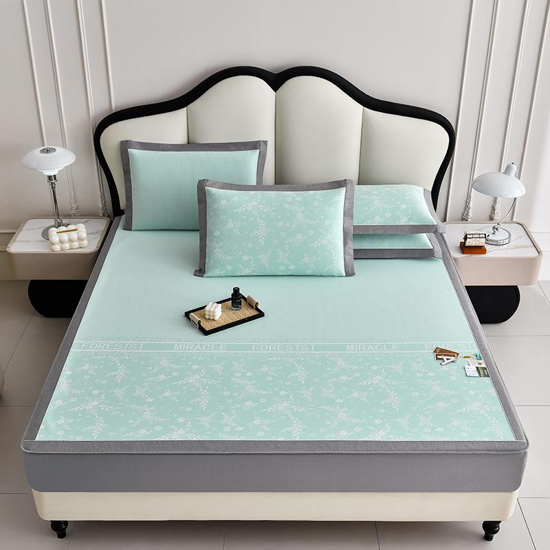 Summer Ice Silk Small Jacquard Mattress Three-piece Set Cool Ice Silk Mat Mattress Fully Enclosed Protective Cover Air Conditioner Mat Bedspread