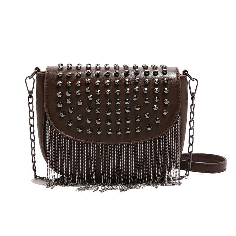 bags women's bag 2025 new korean version fashion tassel shoulder bag personality rivet trend versatile crossbody saddle bag