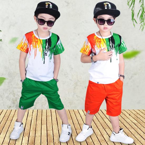 2 Pezzi Stile Hiphop Bambino Ragazzo Maglietta a Maniche Corte Top Pantaloni con Elastico in Vita Outfit