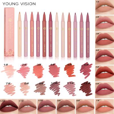 12 Colors Matte Liquid Lip Liner Sponge Gourd Head Matte Nude Waterproof Lip Glaze Lipstick Pen
