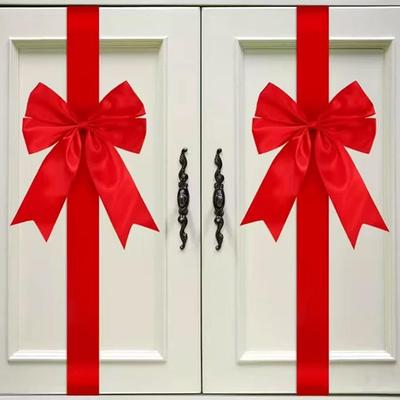 6 Pieces Large Red Christmas Cabinet Bows, Christma Red Ribbon Easy To Install On Cabinet Door for Kitchen Christma Decorat T8P5