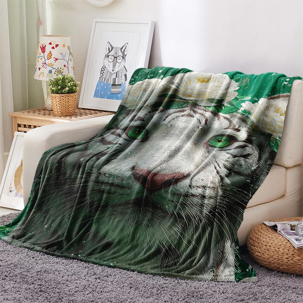 Flanelová deka s potiskem bílého tygra, Vysoce kvalitní, Pohodlná pro všechna roční období, Domácí dekorace, Teplo a pohodlí, Perfektní jako vánoční dárky