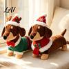 Niedliche Feiertags-Welpen-Dekoration Weihnachten Dackel Plüschtier Hund Stofftier mit Weihnachtsmannmütze Pullover Atmosphärenspielzeug Weiche Dekoration Ornament für