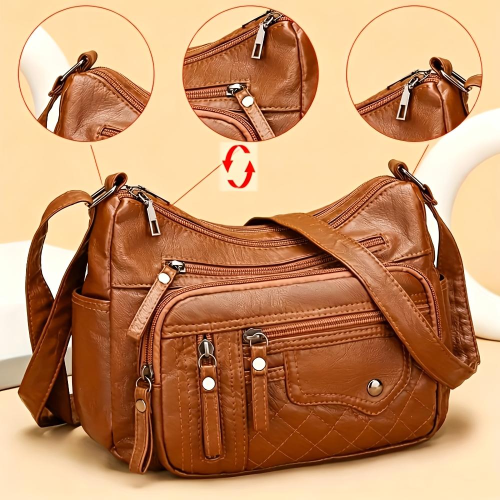 Fashion Large Capacity PU Women Shoulder Handbag, Adjustable Strap Anti-theft Zipper Crossbody Bag With Multi Pockets For Daily Casual Use
