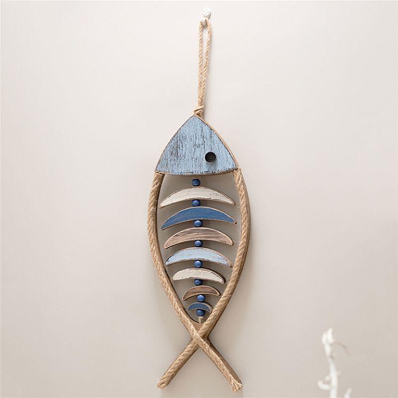 AEE4-Wooden Fish Wall Decor, Antique Nautical Fish Decoration, Hand Carved Fish Wall Decor, For Mediterranean Beach Theme
