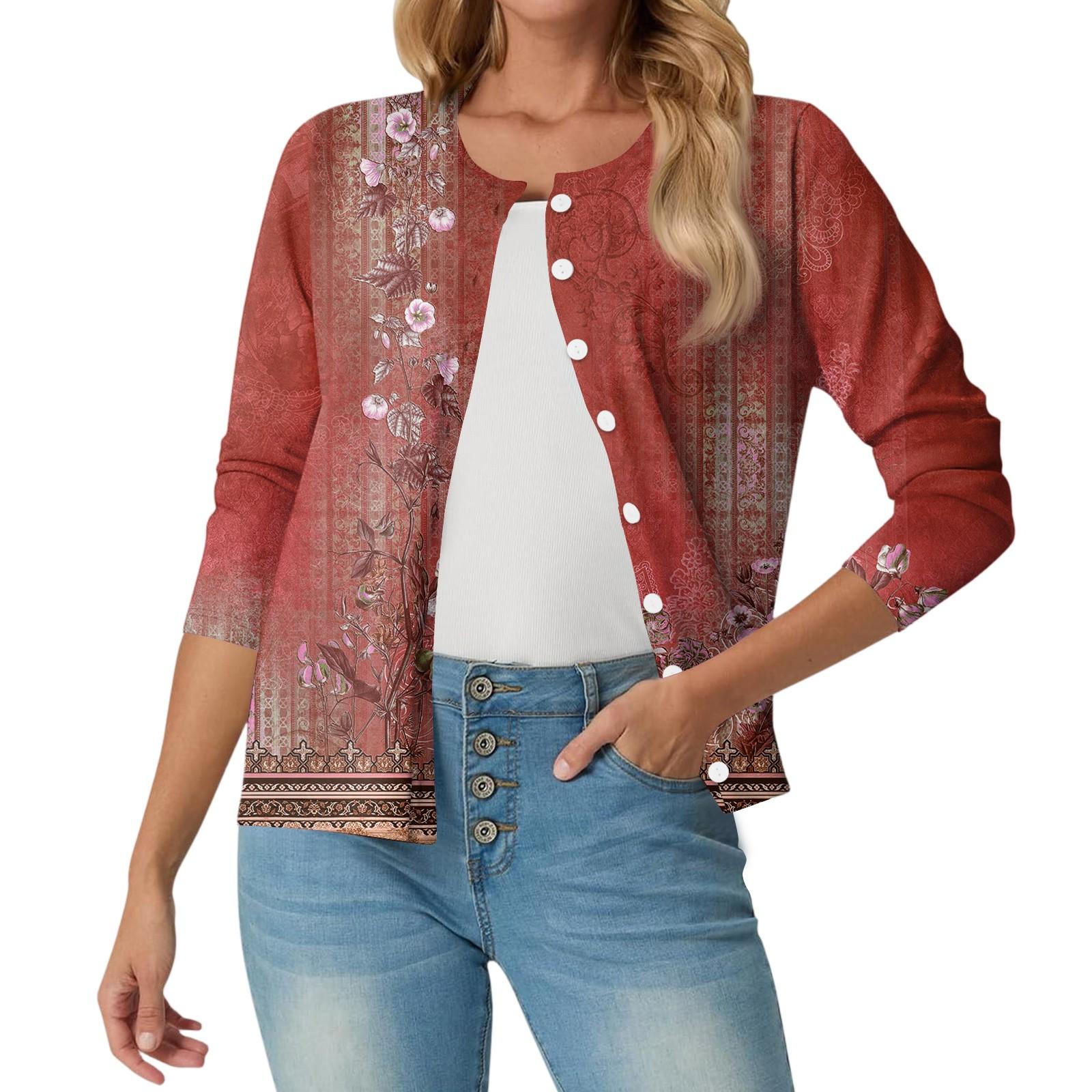 

Женский модный, повседневный, удобный кардиган с цветочным принтом M винный