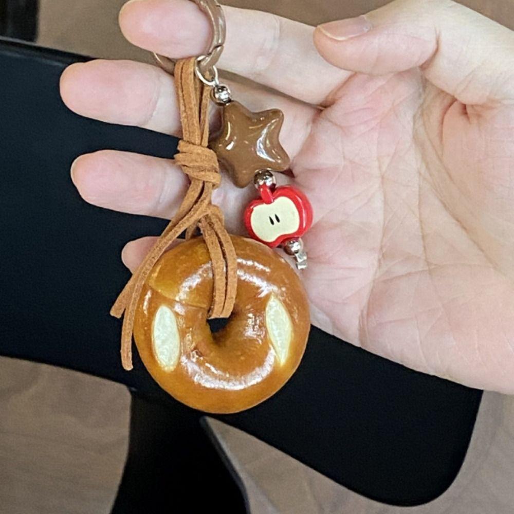 Bagel Alkaline Bread Pendant Cute Croissant Bag Accessory Palm-leaf Fan Pendant  Backpack Decor