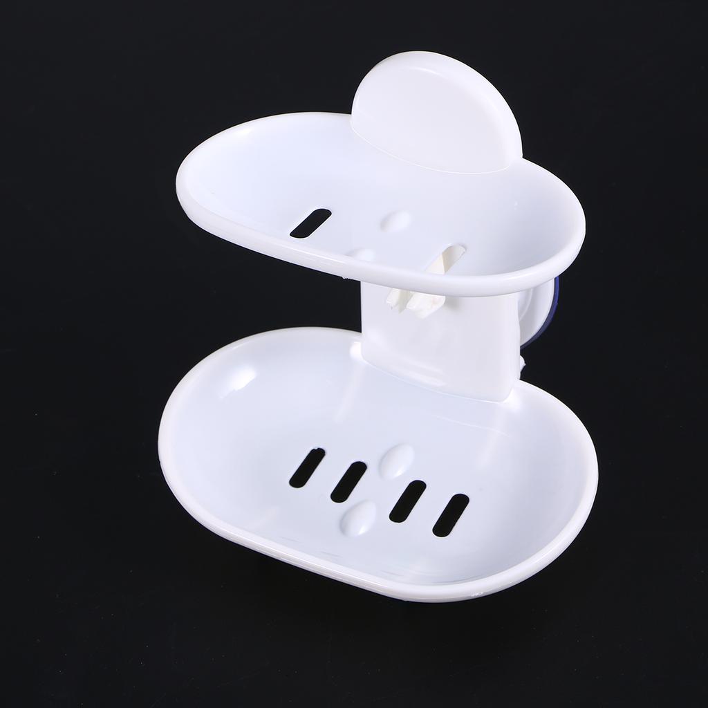 Double Soap Dish Strong Suction Soap Holder Cup Tray For Shower Bathroom (White)