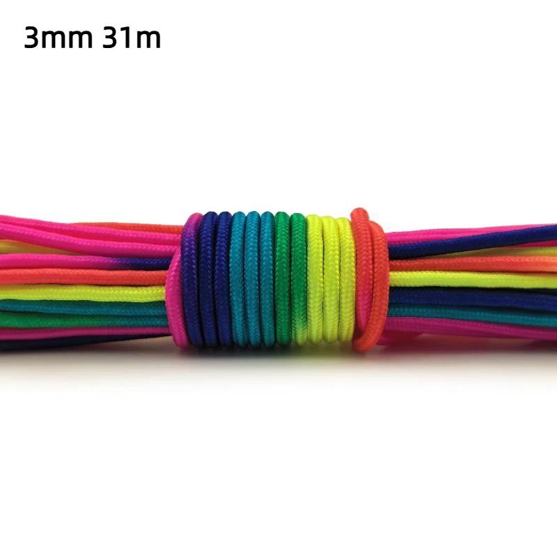 7 Strands Rainbow Paracord 2/3/4mm Parachute Rope Perfect for DIY Bracelet Making Backpacking Outdoor Survival Activities