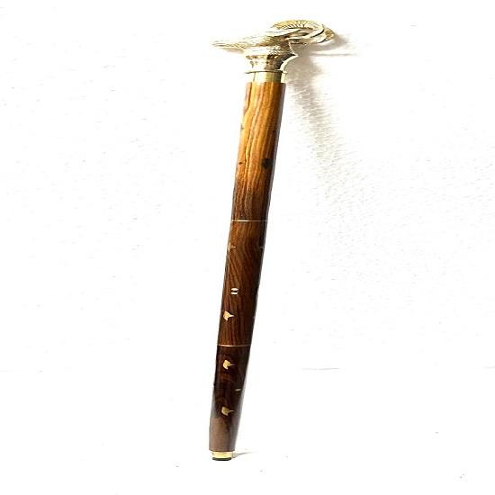 Handmade Wooden Cane Brass Fox Head Handle Walking Stick  Brown Style Cane