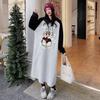 Autumn and winter thickened color matching hooded dress women's casual versatile loose and thin super long knee dress long dress