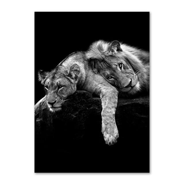 Black White Lion Poster Animal Canvas Painting Print Mural Wall Art Pictures for Living Room Bedroom Home Decoration No Frame