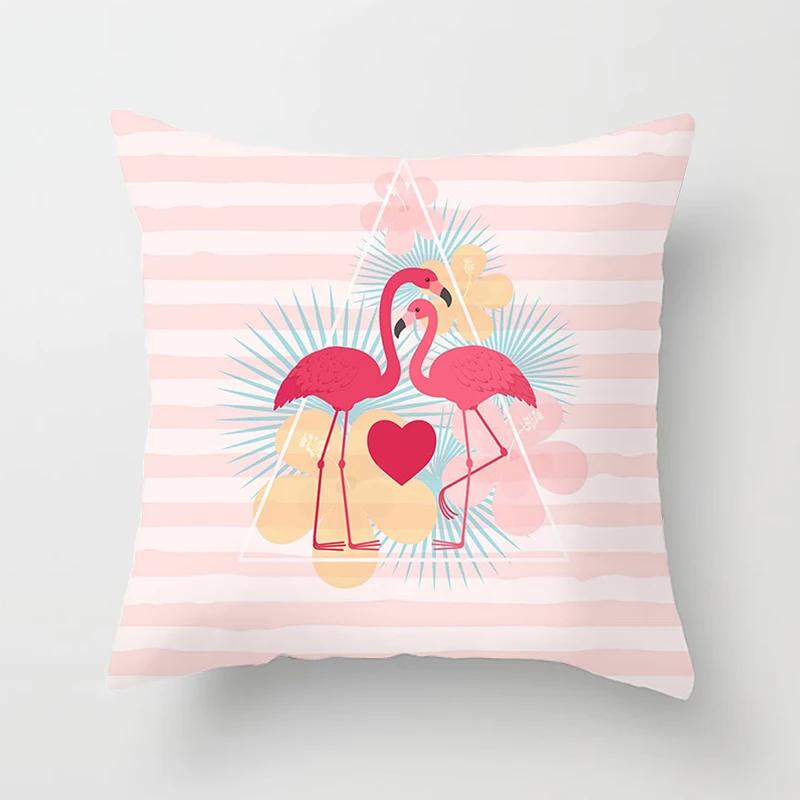 Flamingo Muster Dekorative Kissen Kissenbezug Polyester Kissenbezug Wurfkissen Sofadekoration Kissenbezug 40517-3